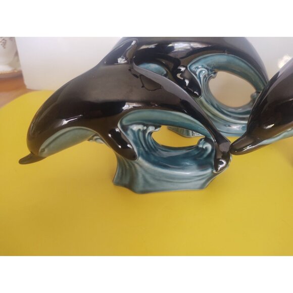 Poole England Pottery Set of 3 Dolphin Figurines Blue & Black 2 - 9" 1 - 6" - Picture 4 of 14